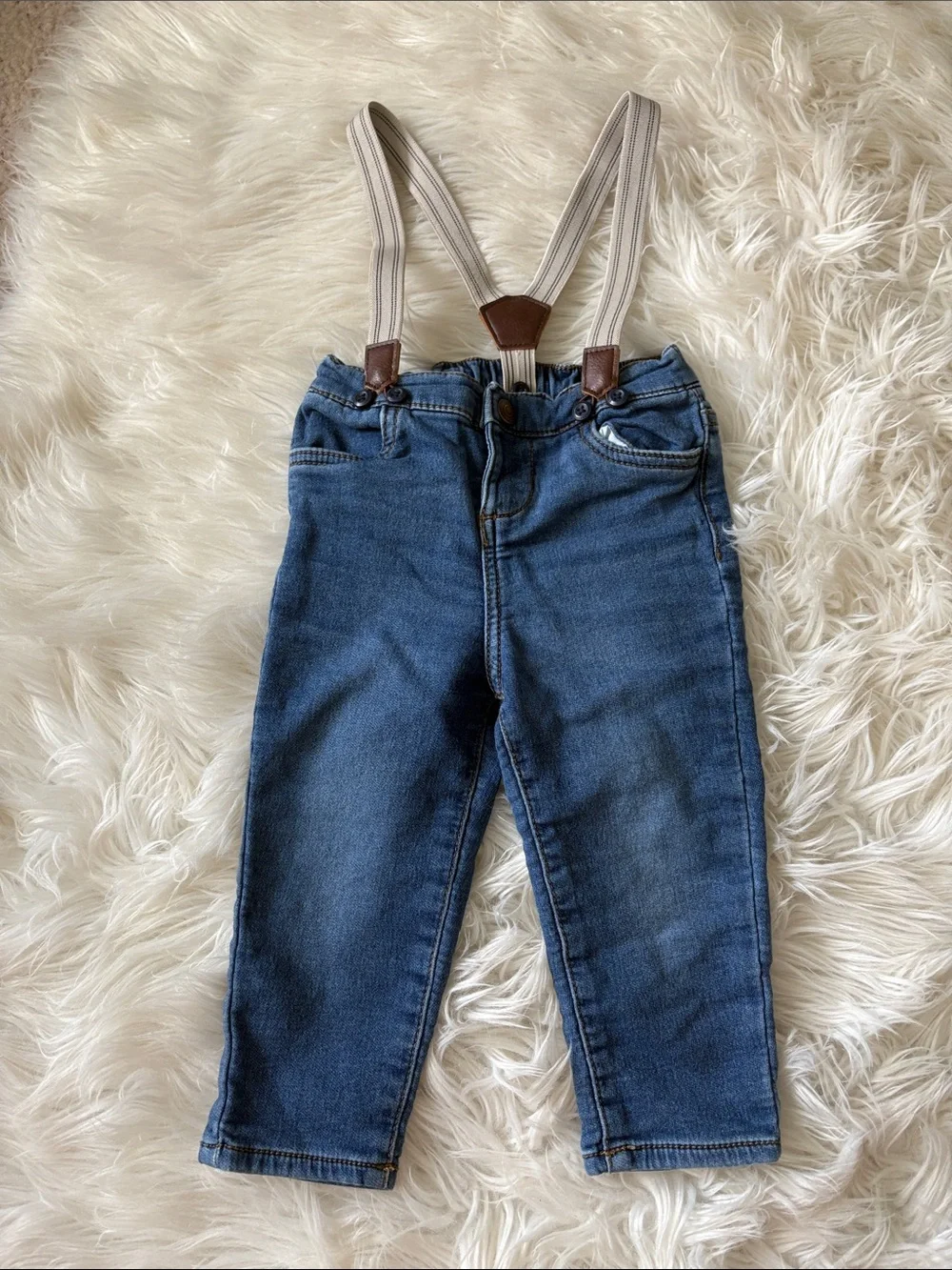 OshKosh B'gosh Dark Blue Denim Pants with Striped Suspenders